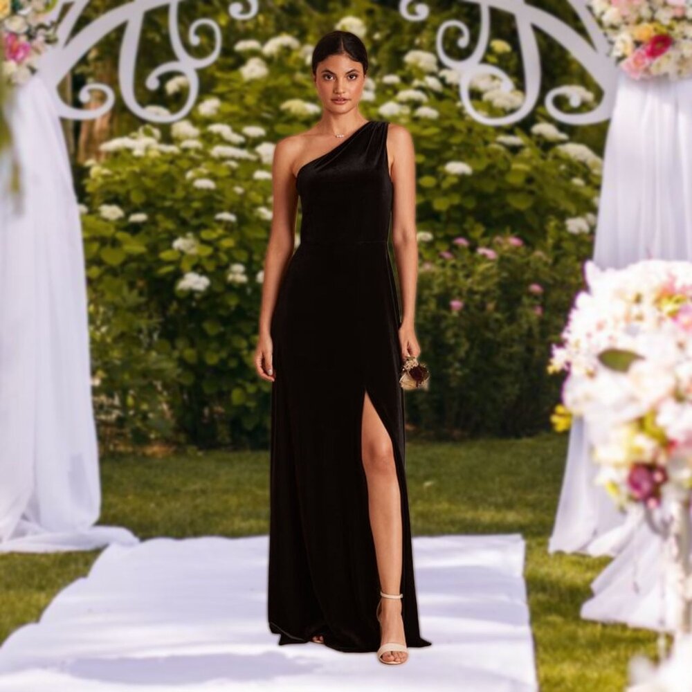 Birdy Grey Kira Grecian Maxi Dress One Shoulder Front Slit Elegant Party Gown Lg